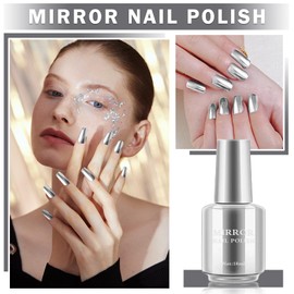 QIUFSSE Silver Nail Polish Metallic Gel Nail Polish Long Lasting Mirror Effect Nail Polish Quick Dry Chrome Nail Polish for DIY and Professional Nail Art (18ML, Silver)