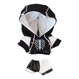 niannyyhouse 10cm Plush Doll Clothes Hoodie Color Blocked Pants Black and White Outfit Doll Accessories (Black)