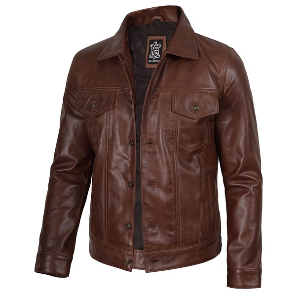 Blingsoul Distressed Leather Jacket Men | [1107345] Fernando Brown, XL