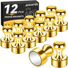 Junarter 12 Pack Magnetic Push Pins, Gold Fridge Magnets, Whiteboard Magnets, Refrigerator Magnets Strong, Dry Erase Board Magnets for Fridge, Whiteboard, Office, Classroom, Kitchen, Map