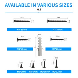 MEIYYJ 260pcs Phillips Wood Screws Assortment Kit,M3 Flat Head Wood Screws,Carbon Steel Black Self Tapping Screws,Ideal Screw for Drywall Sheetrock, Wood,Furniture Cabinet etc..
