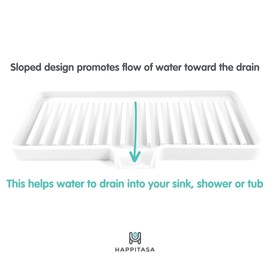 Happitasa Silicone Soap Dish Tray and Sponge Holder with Drain Chute | Bathroom and Kitchen Sink Organizer Caddy (White, 9"x3.5", 5.6 Ounces)