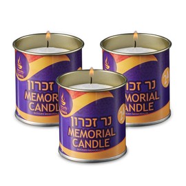 Tribello 1 Day Yahrzeit Memorial Candles - 3 Pack for Ner Neshama, Yom Kippur, Yizkor - Unscented Paraffin Wax 24 Hour in Tin Cup Holder