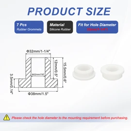 PATIKIL Silicone Rubber Grommet, 7 Pcs 1-1/4"(32mm) Drill Hole, 7/8"(22mm) Inner Dia. Top Hat Wire Gasket Rubber Hole Plug for Wiring Irrigation System Firewall, White