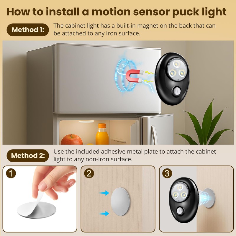 LightingWill Motion Sensor Puck Lights, Dimmable Under Cabinet Light, 3
