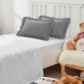 Cobedzy 13"x18" Toddler Pillow Cases Set of 2, Dark Gray Ruffled Pillow Shams Brushed Microfiber Nursery Pillow Cover for Boys Girls, Soft Breathable Machine Washable