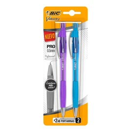 BIC Portaminas Velocity Pro Mina de 0.5 mm Mecanismo Retráctil Escritura de Precisión Grip para Mejor Agarre 2 Piezas Cuerpo Morado y Azul