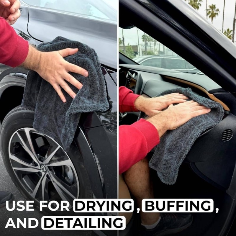 1200GSM Microfiber Car Drying Towel, Double-Twist Loop, Ultra-Absorbent, Quick-Dry, Lint-