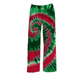 BRIEF INSANITY Christmas Tie-Dye Lounge Pants Sleep Bottoms - Red and Green Tie Dye - Unisex Adult Sleepwear (X-Large)