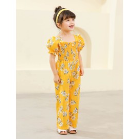 BAVADER Girls Romper Size 8-10 One Piece Girls' Jumpsuits & Rompers Short Sleeve Girl Jumpsuit Ruffle Rompers for Girl Smocked Casual Jumpsuit Clothes Flower Print