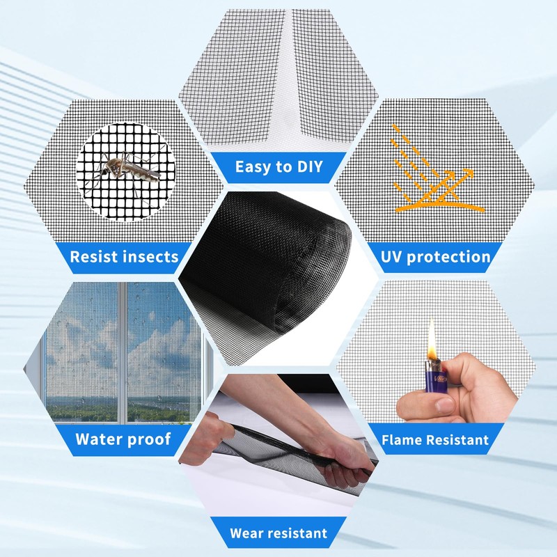 Window Screen Repair Kit, 48"x118" Screen Door Mesh Replacement Kit,