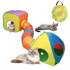 ACNCN Cat Tunnel, Pop-Up Collapsible Cat Toy for Indoor/Outdoor Play, Interactive Maze for Cats, Kittens, Puppies, Rabbits, Guinea Pigs, and Small Pets(Rainbow(3 in 1 Combination))