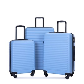 Heemab Travel Smart with 3 Piece Lightweight Luggage Set, Durable ABS Material, Spinner Wheels, Light Blue