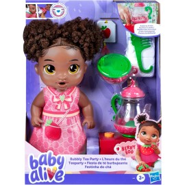 Baby Alive Bubbly Tea Party Berry Boo 11" Black Hair Doll & Teapot Accessories