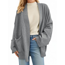 Cicy Bell Womens Oversized Cardigans Long Sleeve Open Front Shawl Sweaters Knit Fall Outerwear with Pockets Light Grey