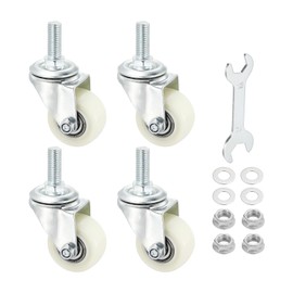 PATIKIL 1.5 Inch Stem Caster Wheels, 4 Pack Low Profile Rubber Threaded Shelf Swivel Wheel M10 x 25 mm Total Load 397 Lbs for Cart Wire Shelving Racks Leveling, White