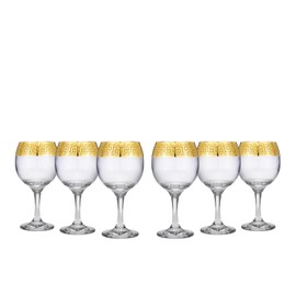 Joseph Sedgh Collection Greek Key Wine Glasses Set of 6-8.8 oz Round Wine Glasses with Stem, Dishwasher Safe Premium European Grade Glassware