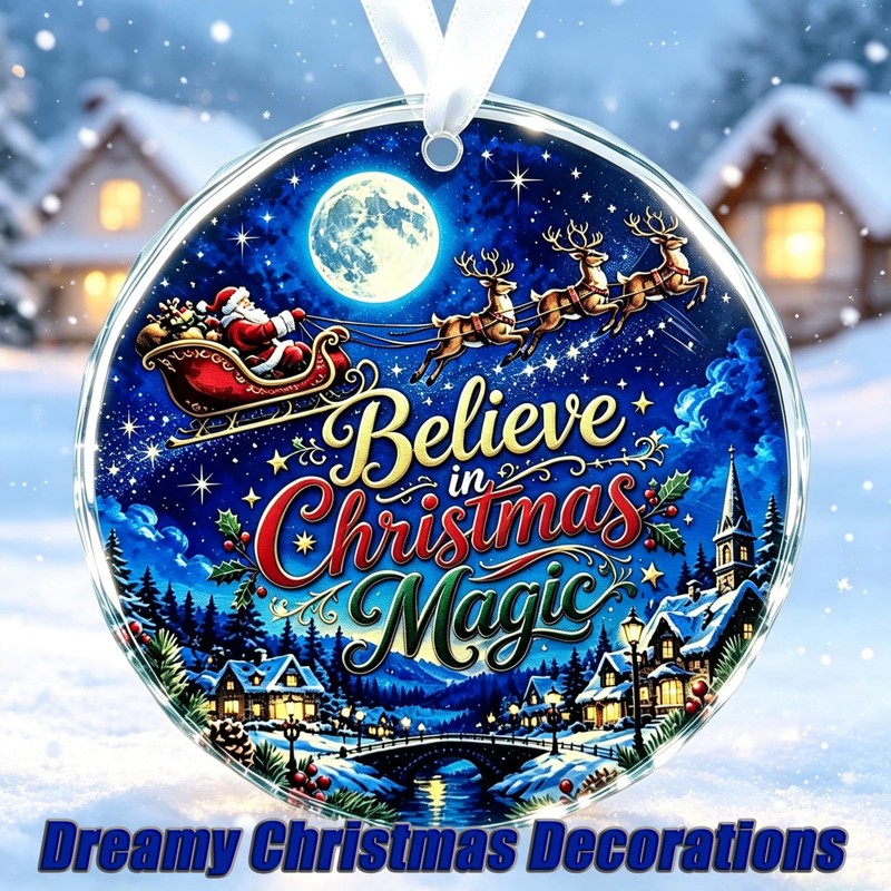 Believe in Christmas Magic Glass Christmas Ornament, 3 Inch Santa