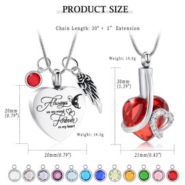 mingkejw 2 Pack Cremation Jewelry Angel Wing Heart Urn Necklace for Ashes for Women Men Memorial Keepsake Ashes Pendant,Red