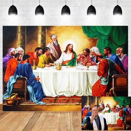 DORCEV 20x10ft The Last Supper Backdrop Christ Jesus with Twelve Apostles Photography Background The Savior and His Disciples Wallpaper Christian Church Events Props Lord Prayer Belief Wall Art Decor