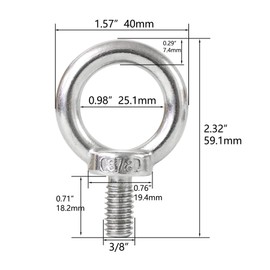 Qlvily 4 Packs 316 Stainless Steel 3/8" UNC Eye Bolt, Machinery Shoulder Eyebolts, Lifting Ring Threaded Eyebolt