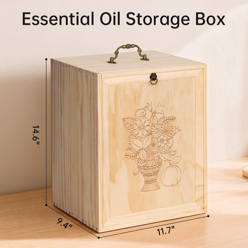 TORIBIO Essential Oils Box for 192 Bottles, Wooden Essential Oils