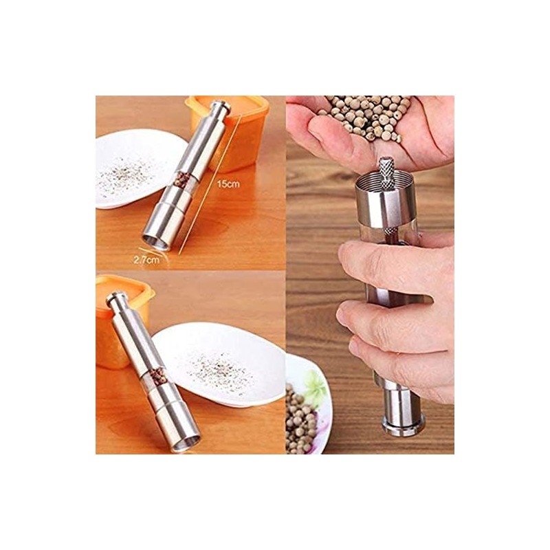 Stainless Steel Glass Body Salt and Pepper Grinder, Thumb press
