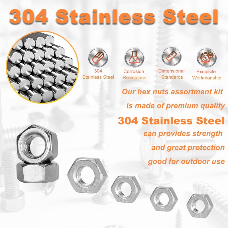 300pcs Hex Nuts Assortment Kit M2.5 M3 M4 M5 M6