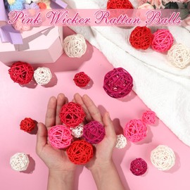Liobelon 32 Pieces Wicker Rattan Balls, 4 Sizes Decorative Orbs for Vase Bowl Fillers Pink DIY Hanging Wall Decor & Table Centerpieces, Home Wedding Party Decoration (White, Pink, Rose Red, Red)