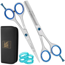 RnK 6 Inch Hairdressing Scissors Set Including thinning Scissors Hairdressing Shears and Pouch - Total Length 6.5 Inch (Including Hook), Polished Hair Cutting Scissor