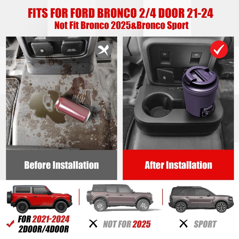 Mabett Upgrade Removable Rear Dual Cup Holder for Ford Bronco
