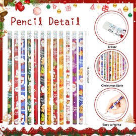 emzrivo 24 Pieces Christmas Pencils with Eraser Xmas Wood Pencils Snowman, Santa and Elk Pencil Assorted Christmas Stationery Pencil Christmas Party Supplies, 12 Styles(24)