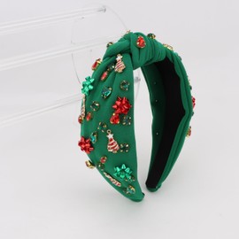 YARIEW Christmas Headbands for Women Christmas Tree Red Green Xmas Bow Jeweled Crystal Xmas Head Band Hair Accessories Holiday Decorations