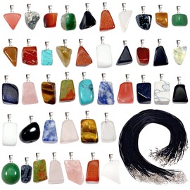 TOAOB 26 Pieces Natural Energy Stone Pendant Colorful Irregular Charms Pendants and 26 Pieces 45 mm Black Wax Cord for DIY Jewelry Making Necklace Bracelet, Metal, Amethyst Turquoise Lapis Lazuli