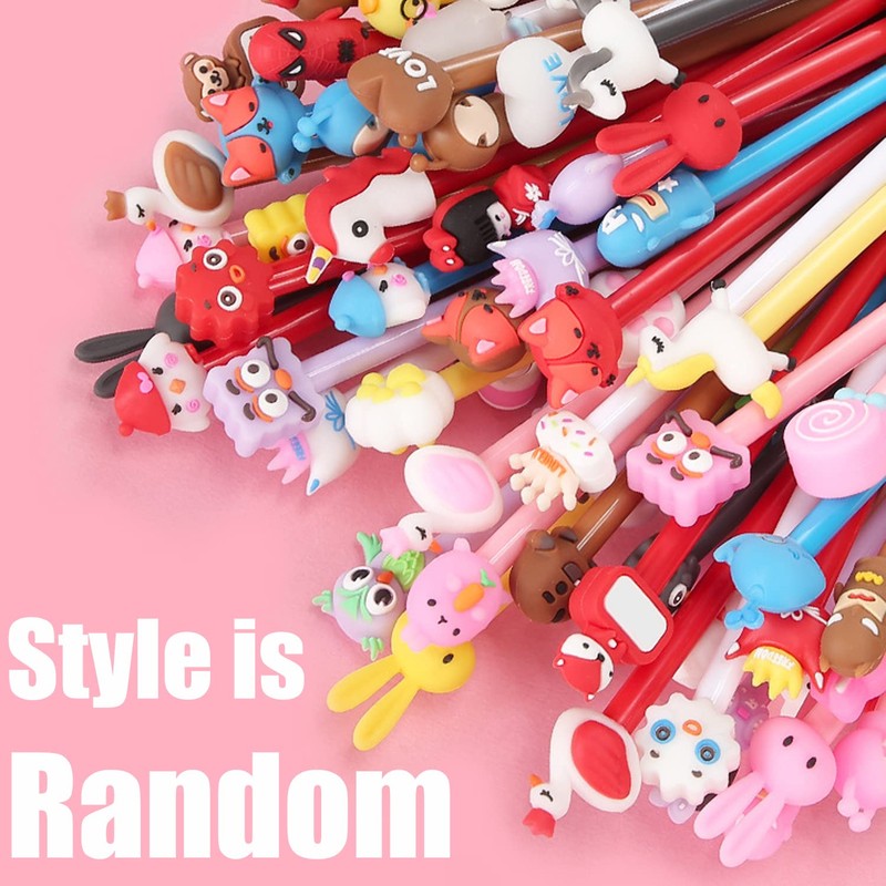 Muiyaneq 30Pcs Cute Cartoon Gel Black Ink Pens,Random Kawaii Writing