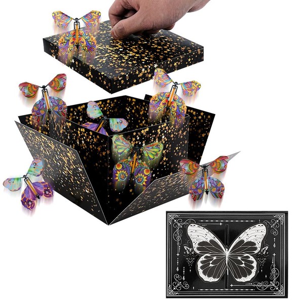 WCHOSOZH Surprise Exploding Gifts Box with 4Pcs Flying Butterflies, Exploding