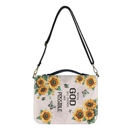 Coldinair Sunflower Bible Cover for Women,with God All Things are Possible Leather Bible Cover Carrying Bible Case Bible Book Carrying Bag Tote Bag Christian Gifts