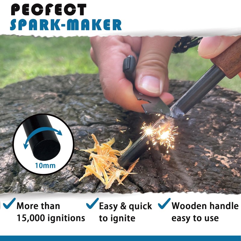 makstore Ferro Rod with Wood Handle | Fire Flint and