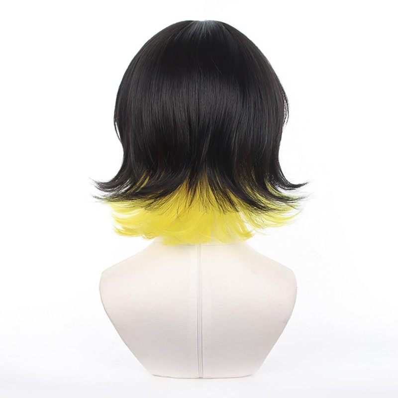 Servelove Character Cosplay wig for Anime Black Yellow short Unisex