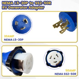 Upgraded NEMA L5-30P to SS2-50R RV Marine Power Generator Adapter, Shore Power Adapter, 30A 3-Prong Male Twist-Lock Plug to 50A Female Connector with Locking Ring, ETL Listed