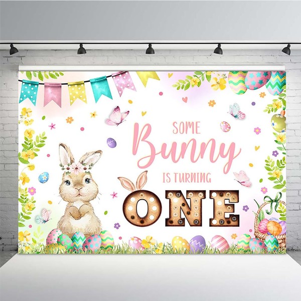 MEHOFOND 7x5ft Spring Bunny Theme Backdrop for Gril First Birthday