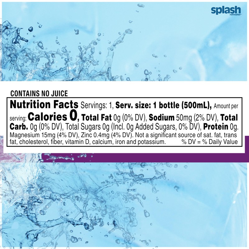 Splash Refresher Acai Grape Flavored Water, 8 Fl Oz, Plastic