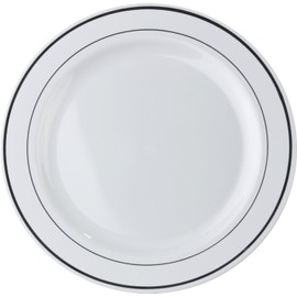 MOZAIK 20 White Silver Rim Plastic Plates 19cm