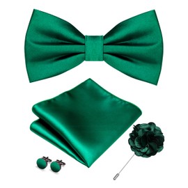 RBOCOTT Green Bow Tie for Men Silk Bowtie and Pocket Square with Lapel Pin Cufflinks Set (8)