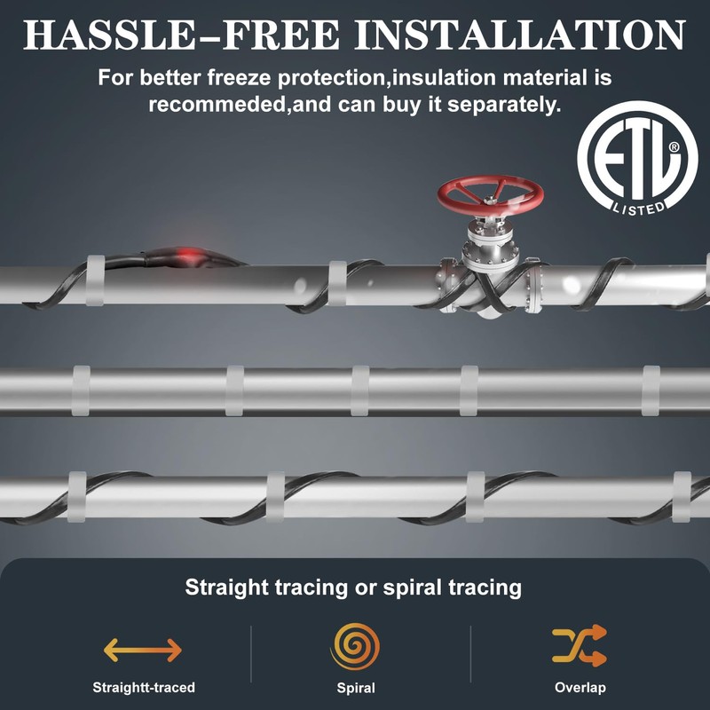 Heat Tape, 50FT -140FT Deicing Heating Cable,Pipe (Metal and Plastic)