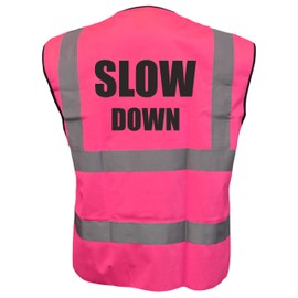 Equestrian SLOW DOWN Hi Viz Vis Vest Horse Riding Reflective Waistcoat Jacket Road Safety Visibility Pink Small