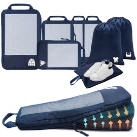 Compression Packing Cubes for Suitcases, Ultralight 8 Set Packing Cubes for Backpack Waterproof Luggage Packing Organizers Expandable Packing Cubes for Travel Accessories and Essentials-Blue