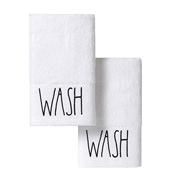Rae Dunn Decorative Bathroom Hand Towels, Wash Embroidered Bathroom Towels