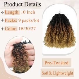 Haftaluv Yanky Twist Crochet Hair 10 Inch 9 Packs Pre Looped Mini Twist Yankee Twist Micro Yaki Twist Synthetic Curly Crochet Hair Extensions For Black Women (1B/30/27,10 Inch)