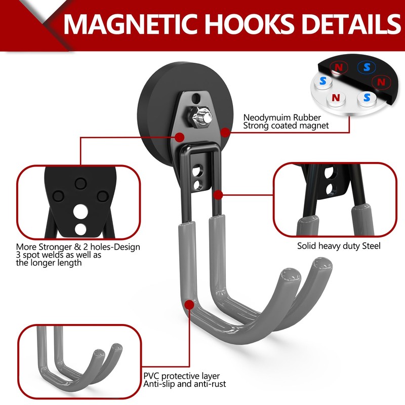 3-H Extra Strong Magnetic Hooks,Heavy Duty Large Anti-Slip Magnet Hooks